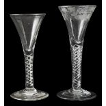 Two mid 18th century mercury twist wine glasses c.1750