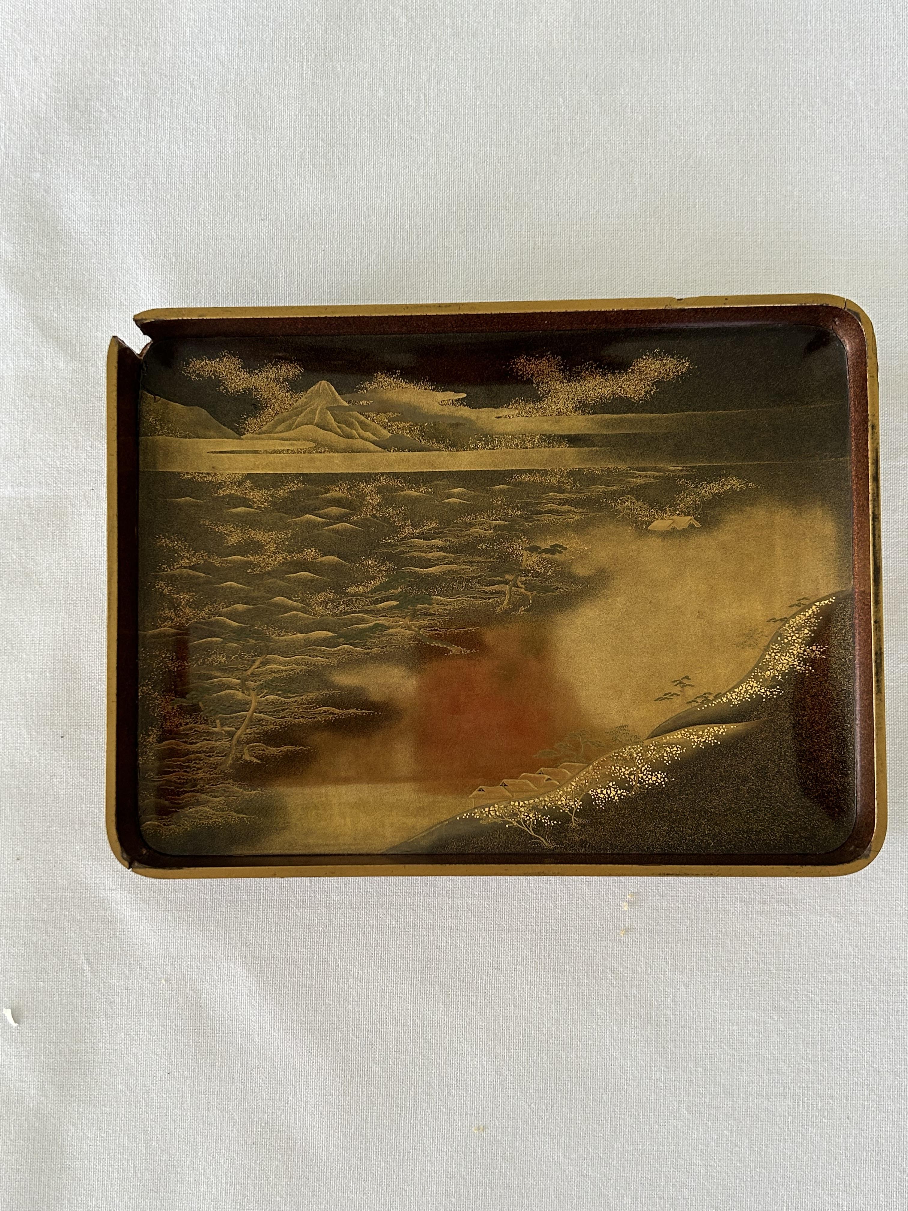 A 19th century Japanese gold lacquer box with interior tray and two boxes - Image 5 of 23