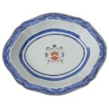 A late 18th century Chinese export blue and white armorial dish