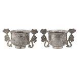 A pair of Chinese export silver twin handled wine cups
