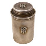 A Victorian silver gilt beaker and nesting lidded glass jar