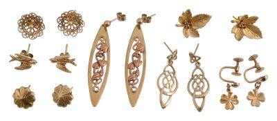 A group of 9ct earrings and others