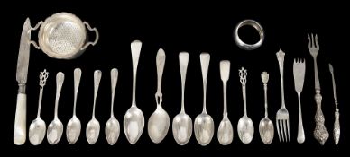 Assorted silver spoons and other items