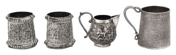 A late 19th century Indian Colonial silver mug and other items