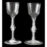 Two 18th century opaque twist wine glasses c.1760