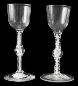 Two 18th century opaque twist wine glasses c.1760