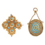 Two turquoise-set brooches