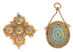 Two turquoise-set brooches