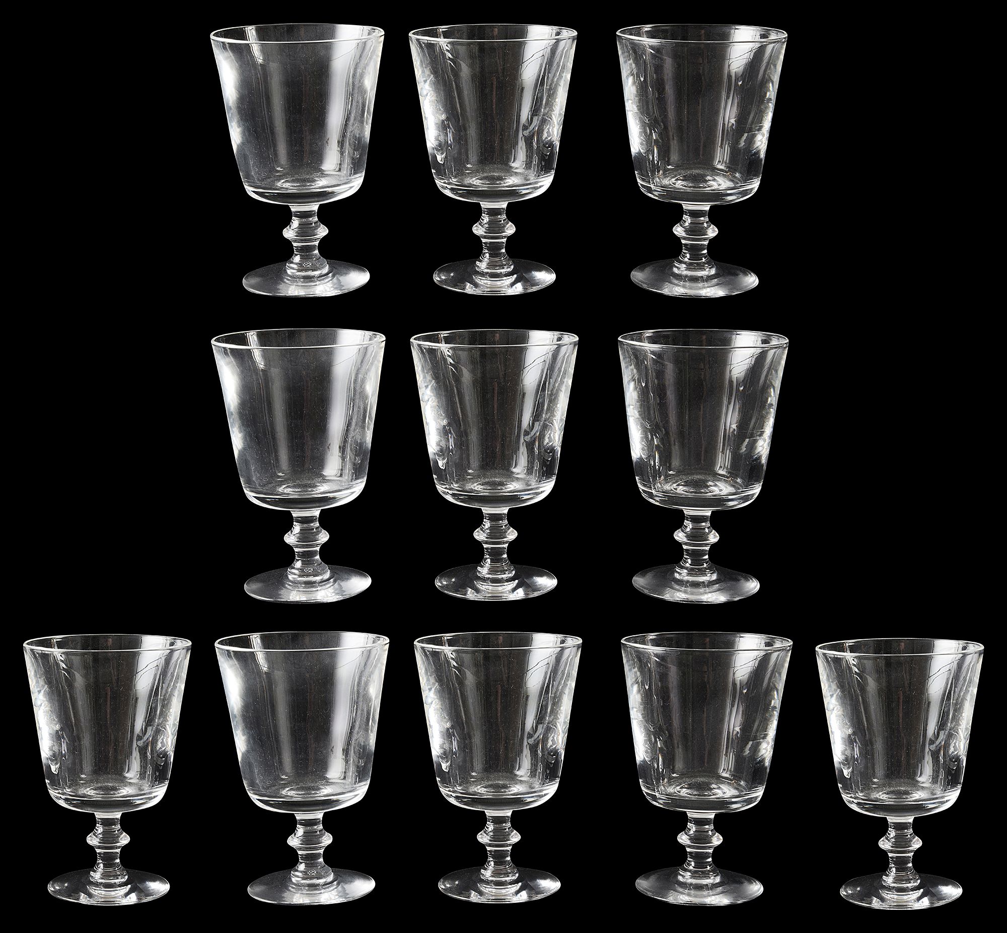 A set of eleven American Steuben crystal wine or water goblets