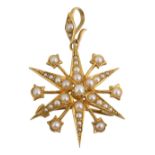 A Edwardian half pearl set star pendant/brooch