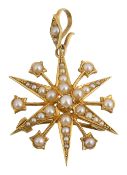 A Edwardian half pearl set star pendant/brooch