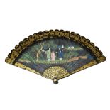 An early 19th century Chinese export gilt and black lacquer painted fan