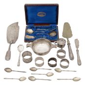 A George III silver fiddle pattern fish slice, a Scottish quaich + other silver