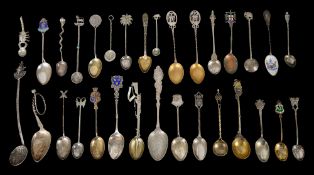 A collection of silver souvenir, commemorative and other spoons