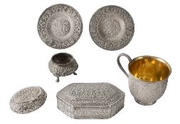 A late 19th century Indian Kasmiri silver teacup and Cutch silver