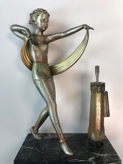 After Josef Lorenzl (1892-1950) an Art Deco painted spelter figural table lighter - Image 4 of 4