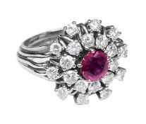 A ruby and diamond-set cluster ring,