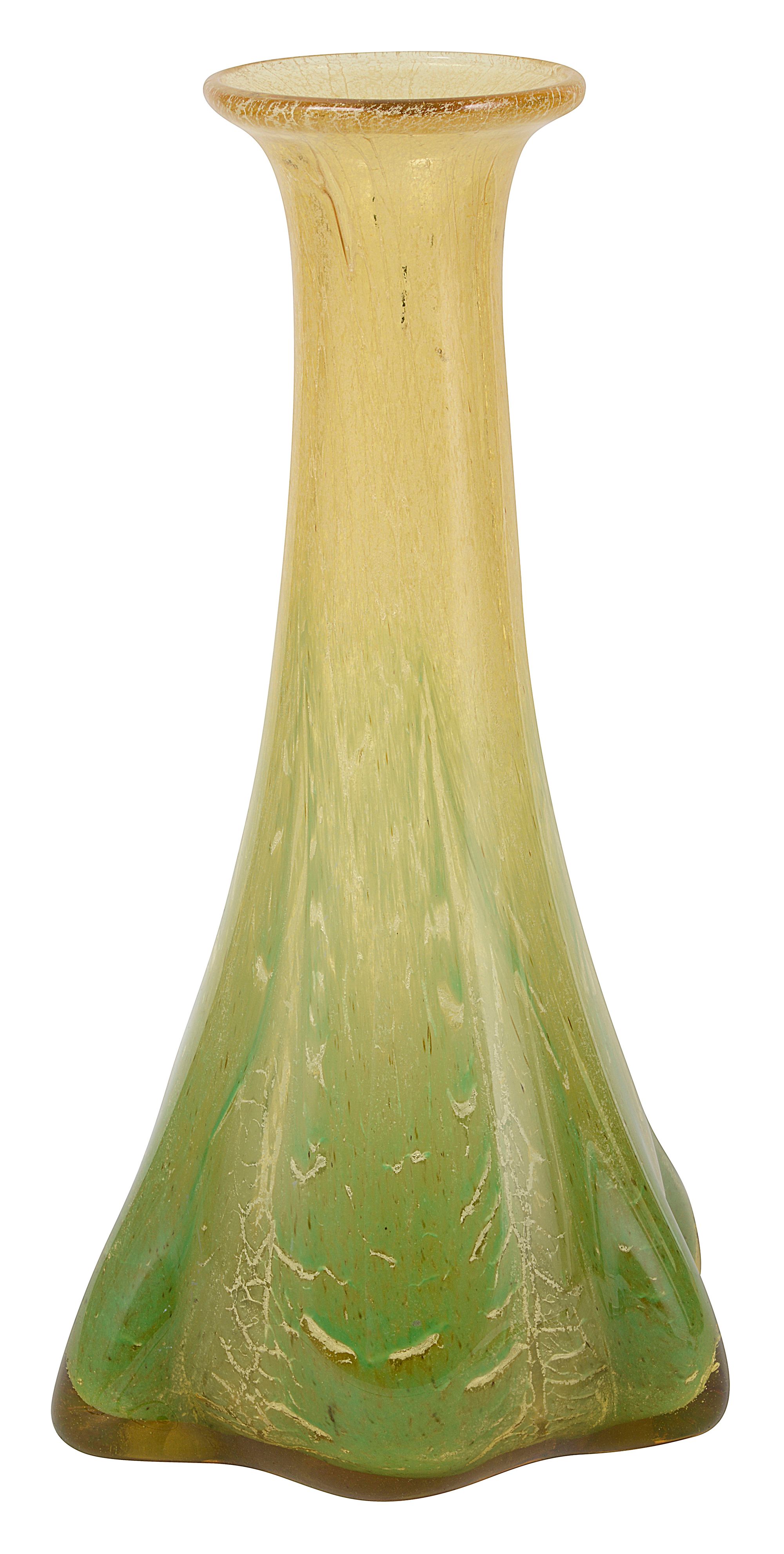 A 1930s WMF Ikora glass tall elephant foot vase designed by Carl Weidemann