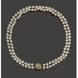 A double row cultured pearl necklace