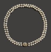 A double row cultured pearl necklace