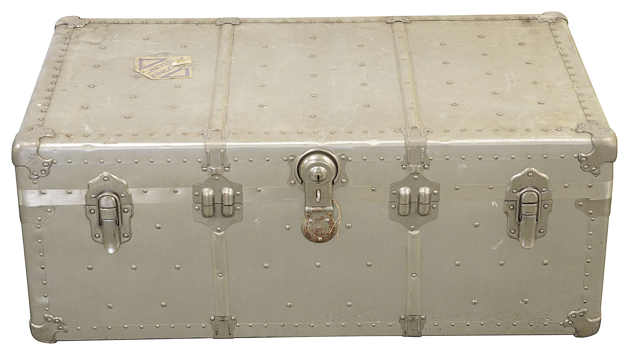 A 1950s studded polished aluminium cabin trunk