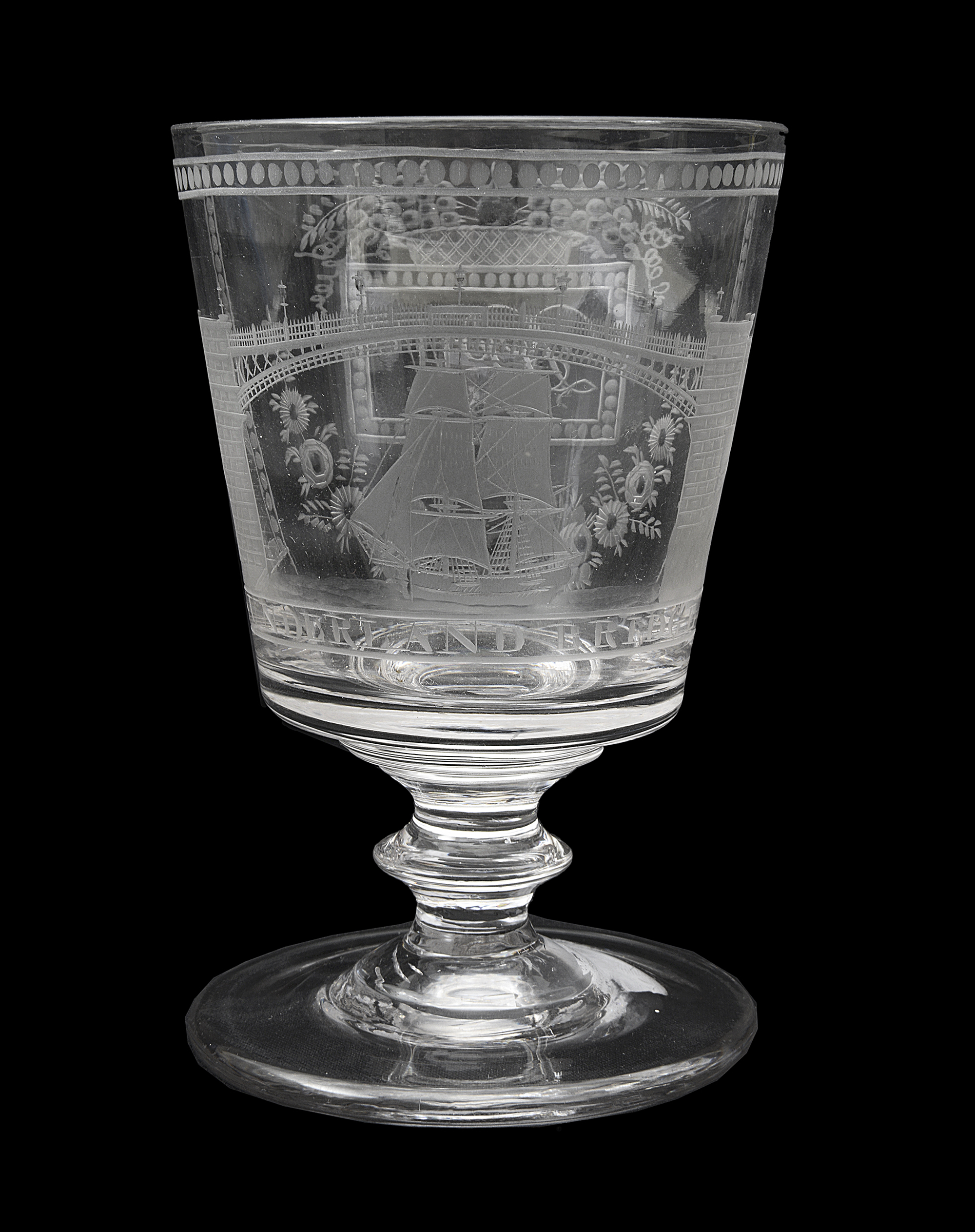 An early 19th century 'Sunderland Bridge' engraved rummer c.1825