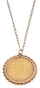 An Elizabeth II gold full sovereign pendant