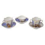 Two Dresden Chocolate Cups and Saucers and a cabinet cup and saucer