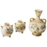 A pair of Royal Worcester globular vases and a blush ivory vase