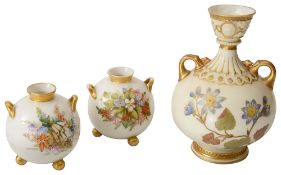 A pair of Royal Worcester globular vases and a blush ivory vase