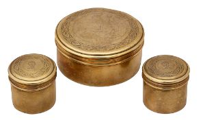 Three late George III silver-gilt toilet boxes / pots