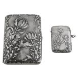 A German Art Nouveau .800 silver cigarette case and matching vesta case