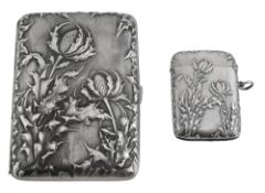 A German Art Nouveau .800 silver cigarette case and matching vesta case