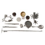 Silver to include caddy spoons, a stamp case and other items