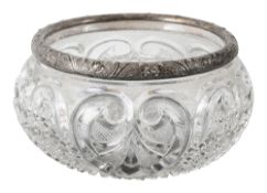 A large late Victorian silver mounted heavily cut glass salad bowl