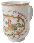 A mid 18th century Chinese export Meissen style famille rose mug