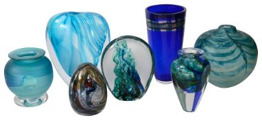 Seven pieces of contemporary studio glass