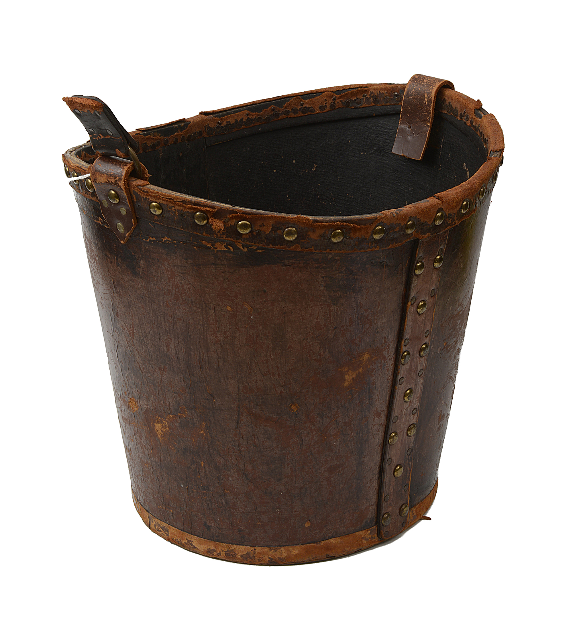 A 19th century brass studded leather fire bucket