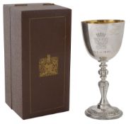 An Elizabeth II Silver Wedding Anniversary cased silver goblet