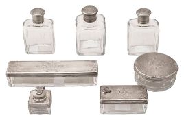 Seven mid 19th century French .950 silver mounted cutglass toilet jars