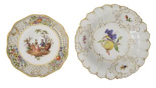 A Meissen porcelain plate, and a Dresden plate