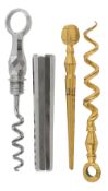 A cut steel sheath corkscrew and A gilt metal peg and worm corkscrew (2)