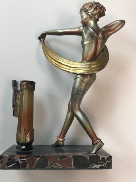 After Josef Lorenzl (1892-1950) an Art Deco painted spelter figural table lighter - Image 2 of 4