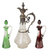 German claret jug and two small decanters