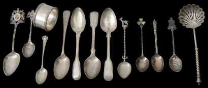 A late Victorian silver sifter spoon and other silver spoons