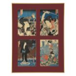 Four late 19th century framed Japanese woodblock prints