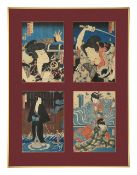 Four late 19th century framed Japanese woodblock prints