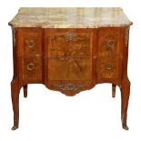 A Louis XVI style kingwood and harewood marquetry commode