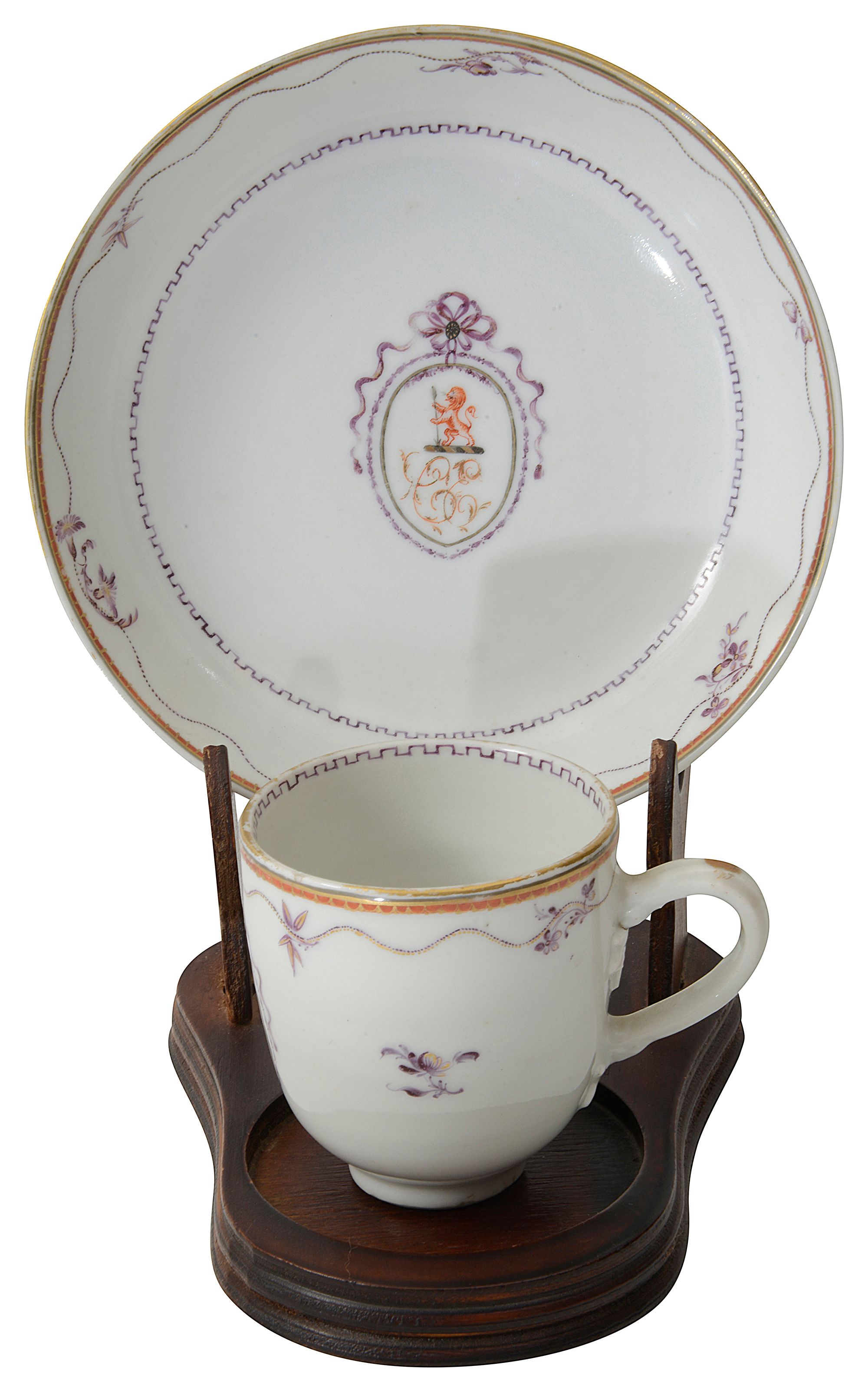 A late 18th Century Chinese Export Armorial porcelain coffee cup and saucer