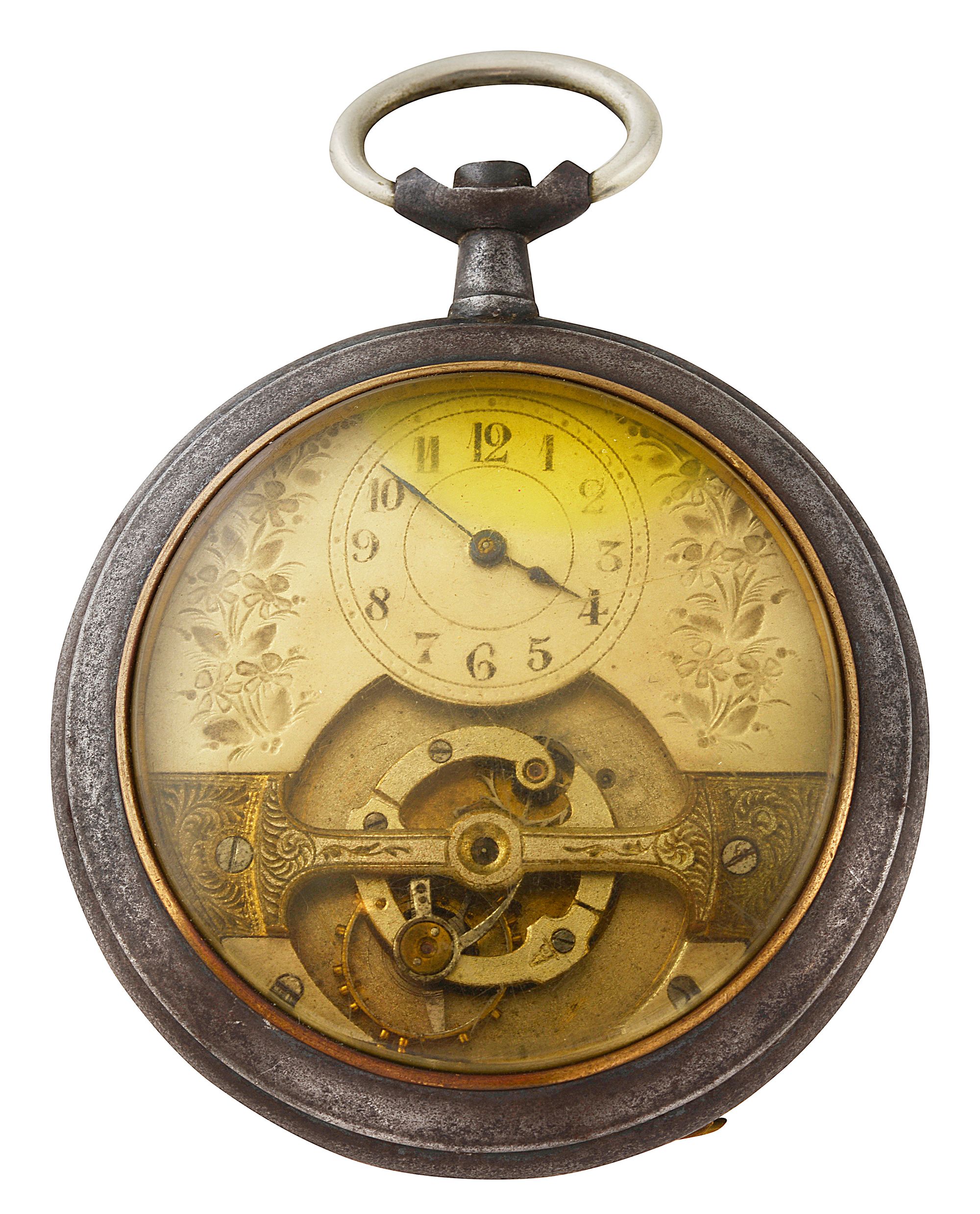A Mobilis gunmetal openface one minute tourbillon pocket watch c.1910 silvered dial